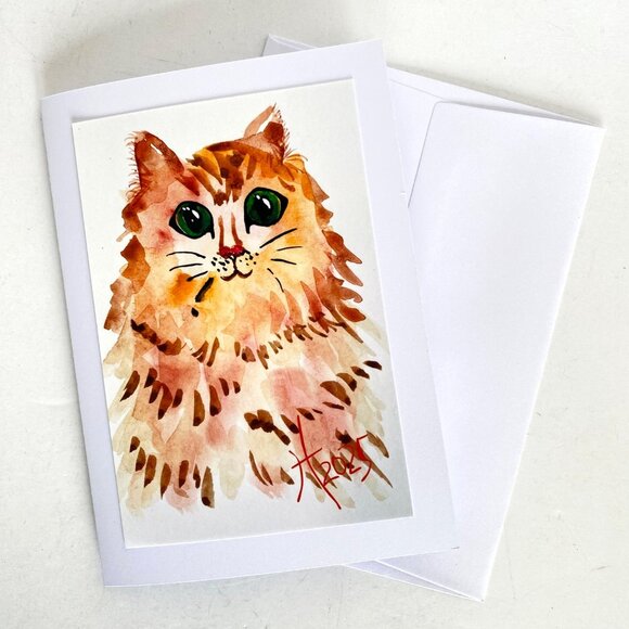 FluffyCat Painting Art Print 5x7in Blank Greeting Card and Envelope All Occasion - Picture 4 of 4